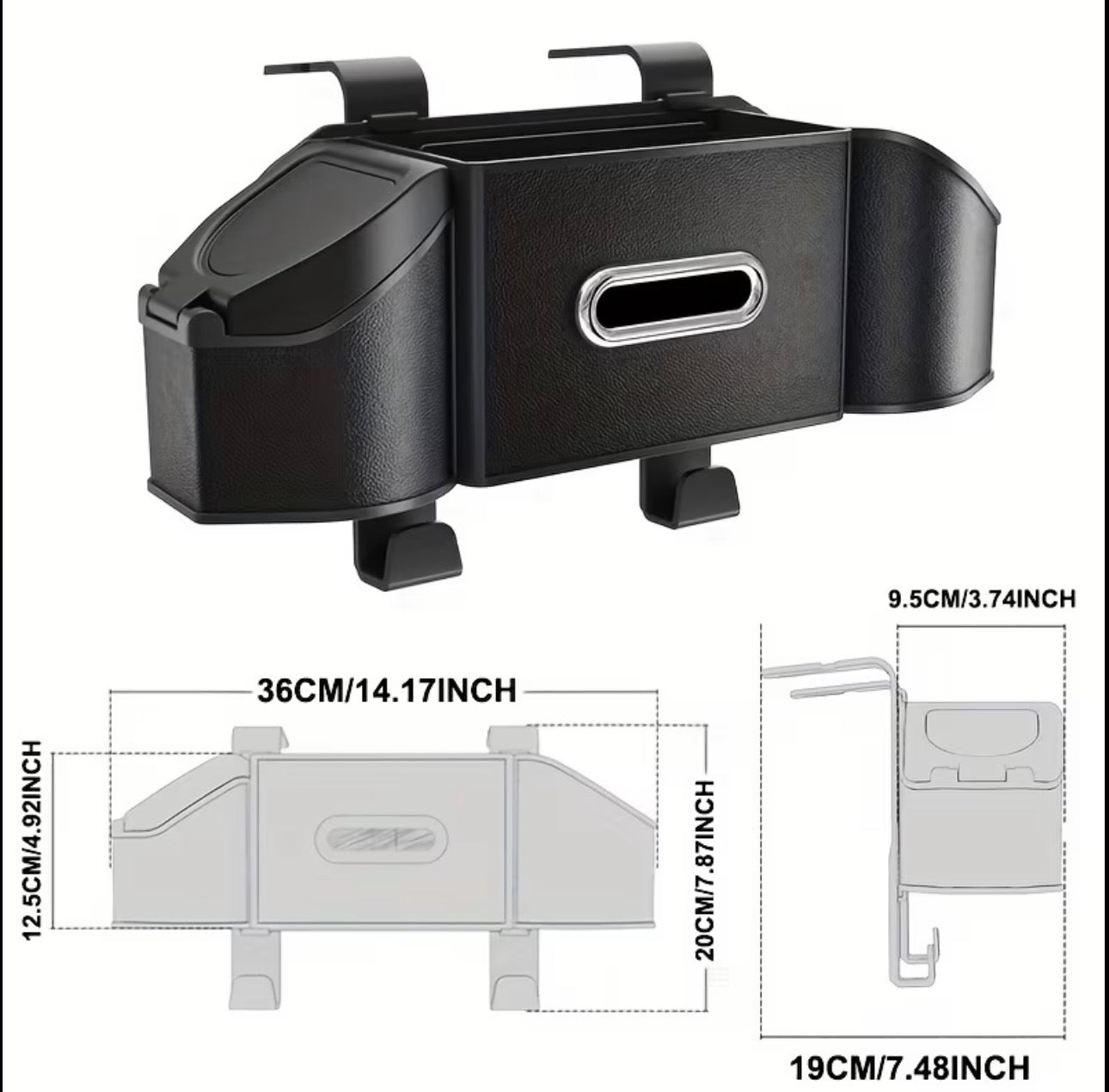 Multipurpose 7 in 1 vehicle/ car rear seat storage box with tissue cup holder