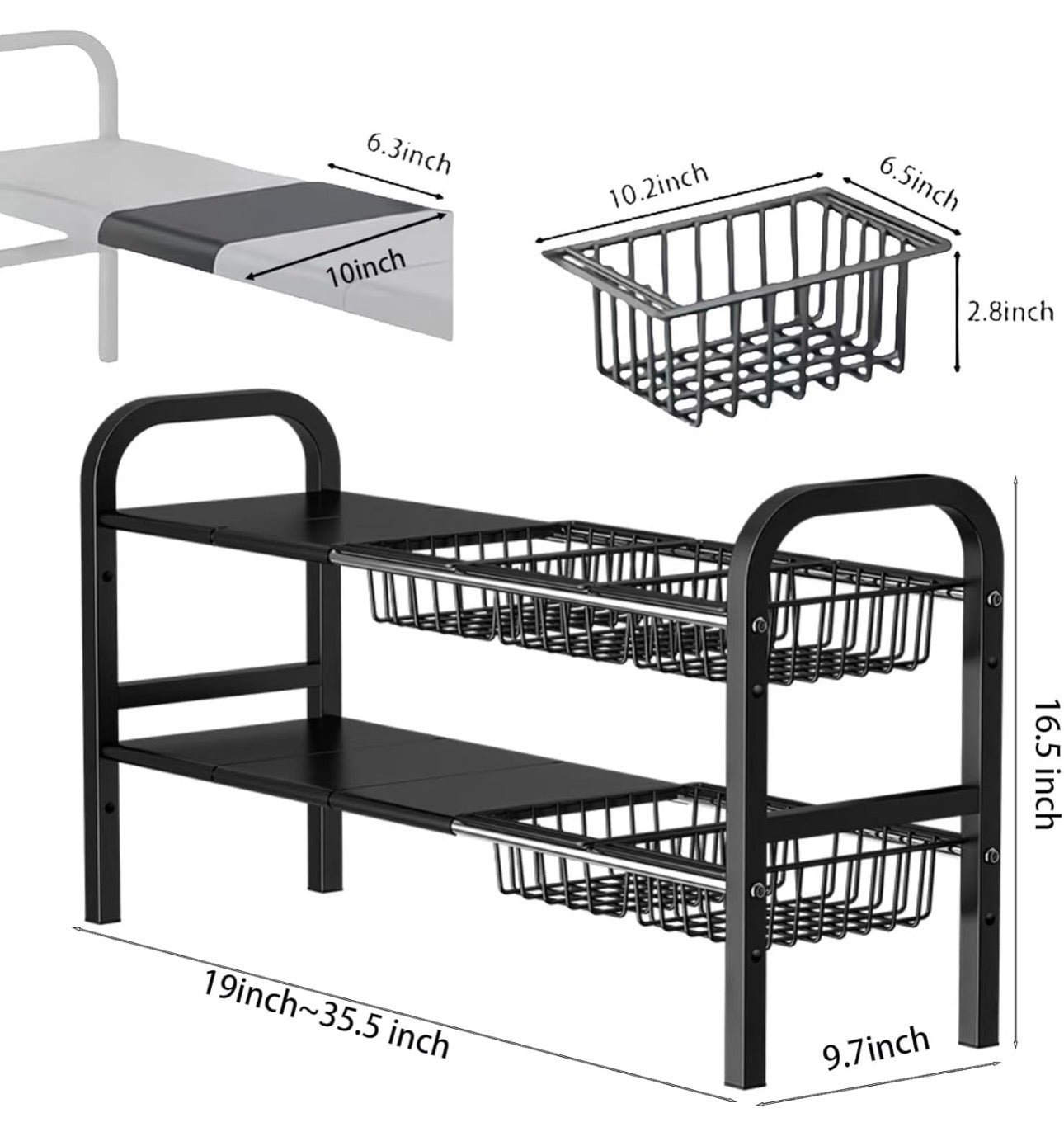 expandable under-sink organizer with 5 baskets