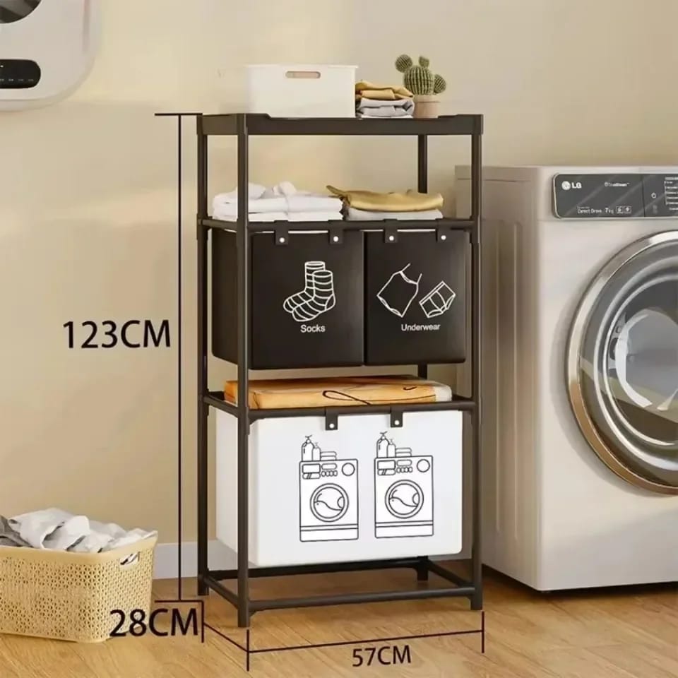 4 grid laundry basket with storage rack