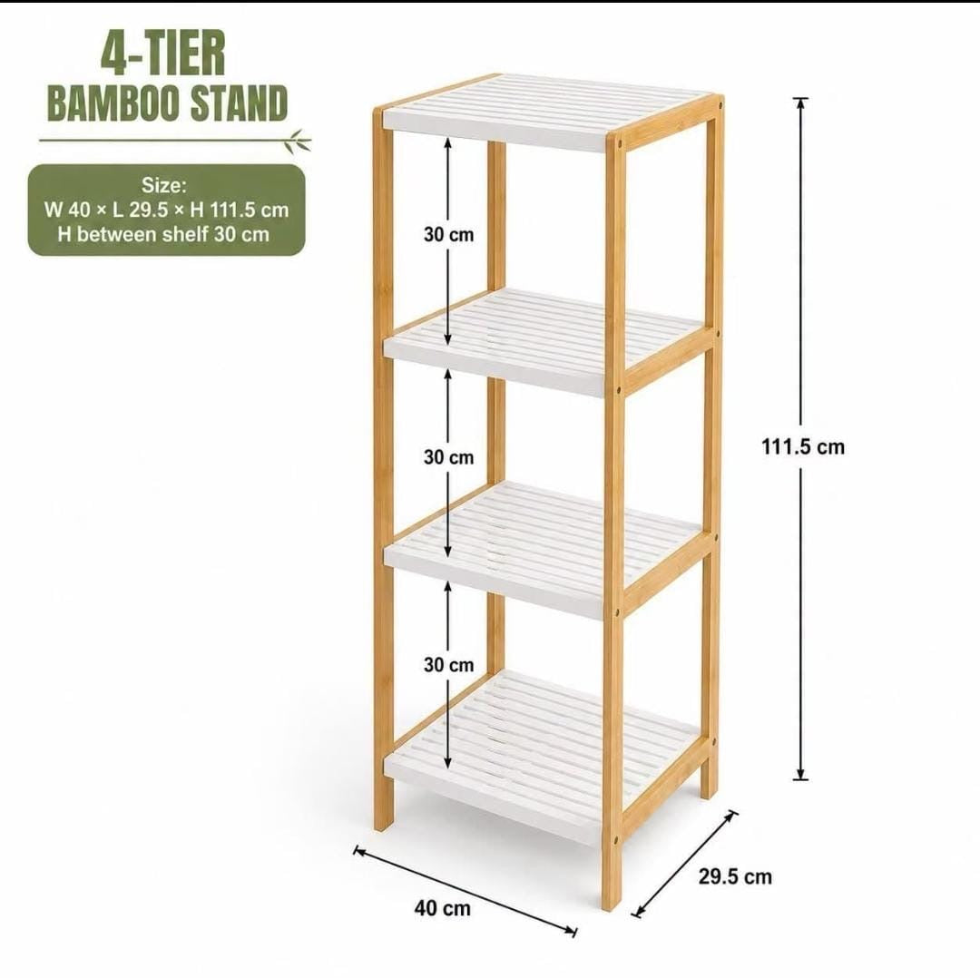 Robust bamboo bathroom shelf
with natural wood grain pattern