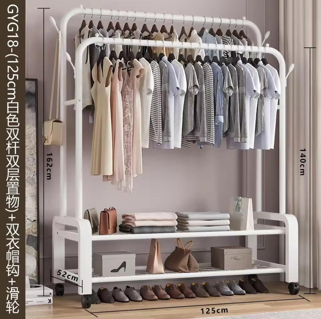 Advanced Double Layer Garment Rack Floor Standing Clothes Hanger