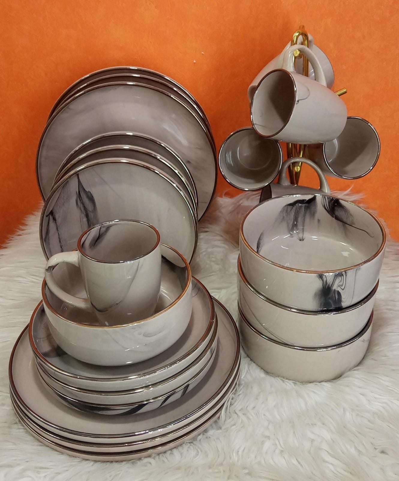 24 pcs set marble effect ceramic dinner set