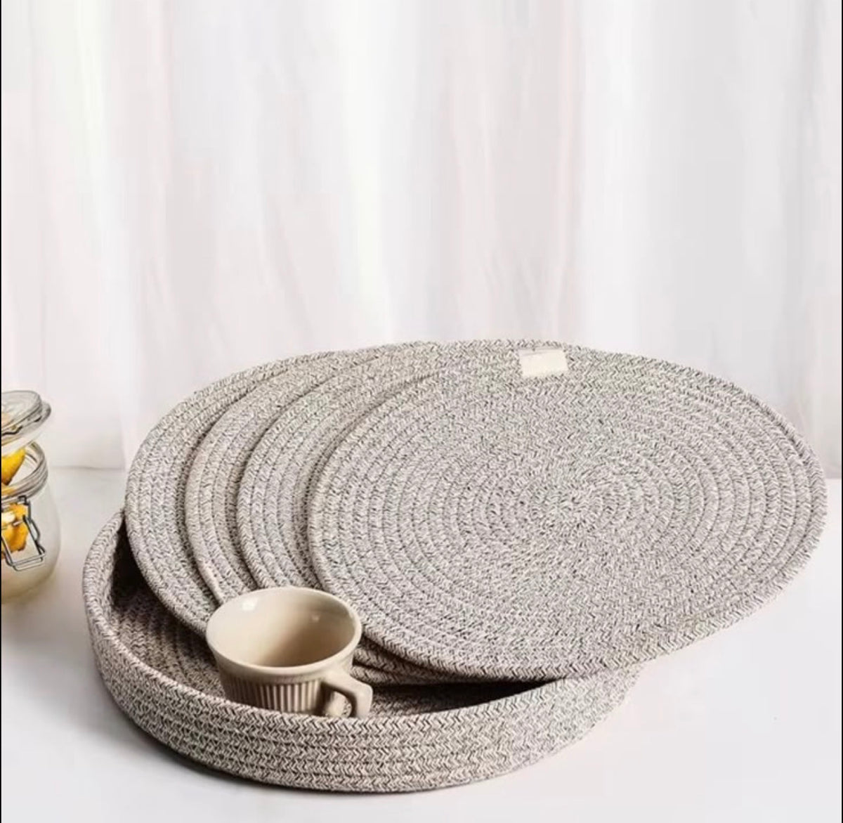 5 pcs set Round cotton rope woven non slip heat resistant table mat