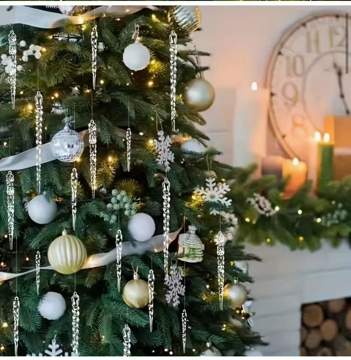 Set of 12 Crystal Clear Icicle Ornaments