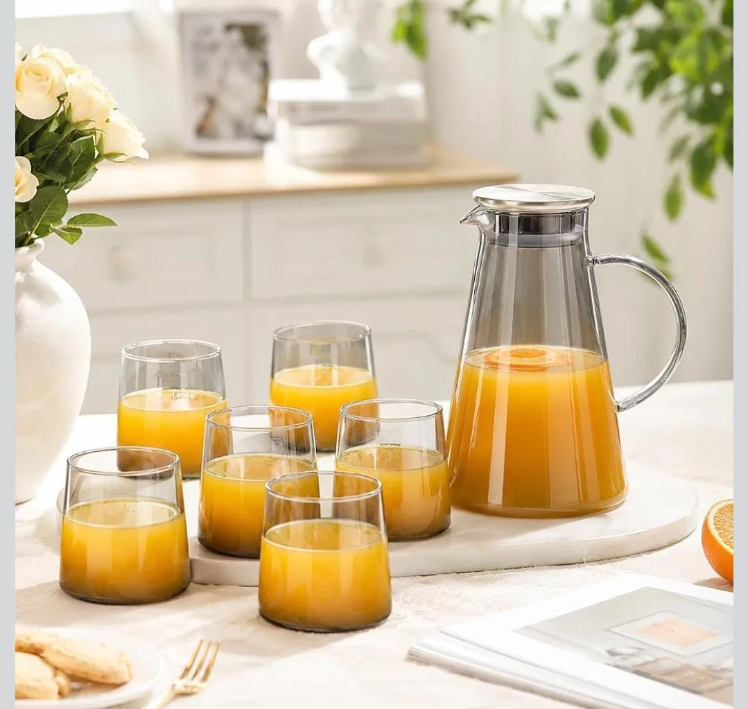 Blackish Premium Water and Juice Glasses Set of 6 and Jug