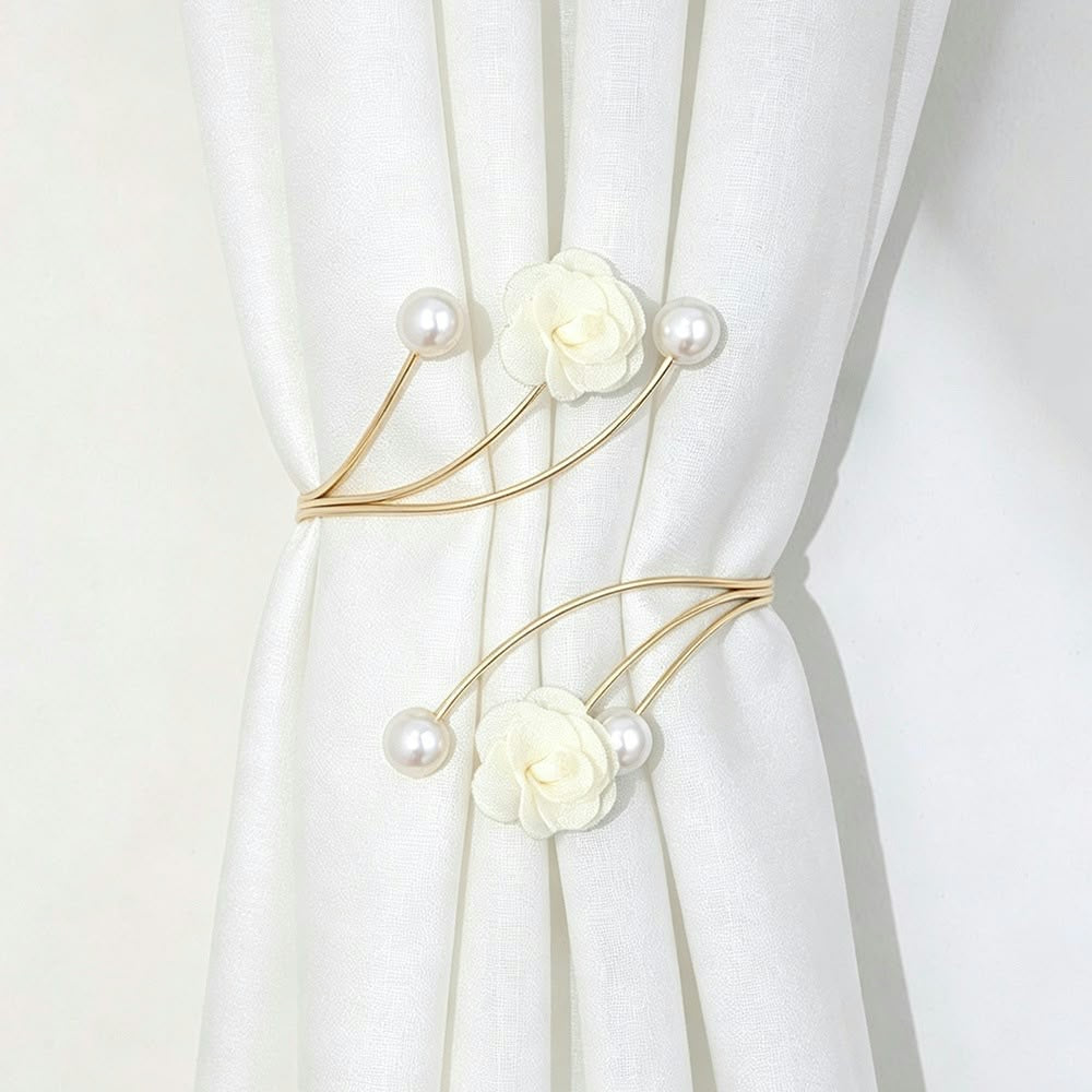 Adjustable Pearl Butterfly Flower Curtain Tiebacks , Elegant Décor