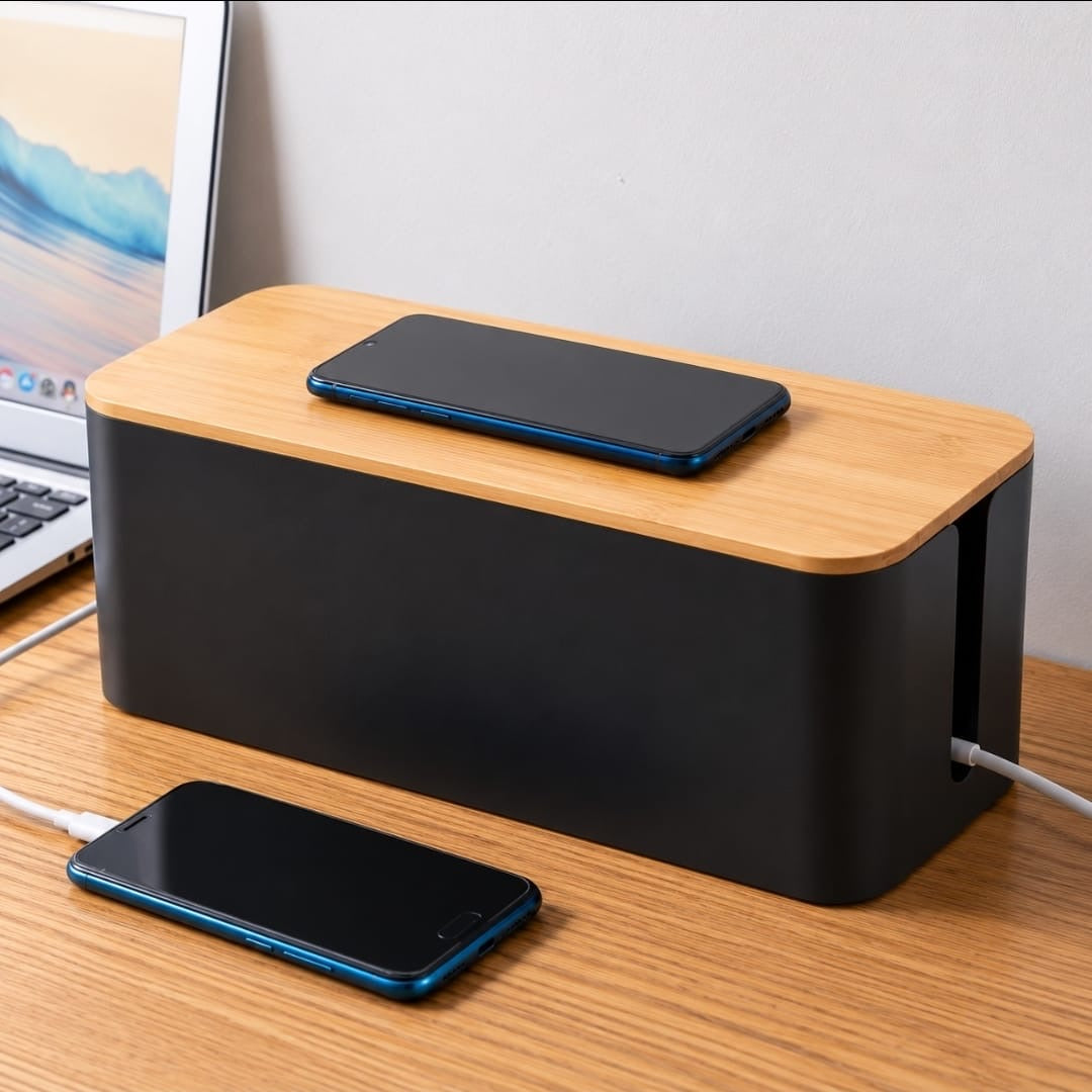 Cable Storage Box with bamboo lid