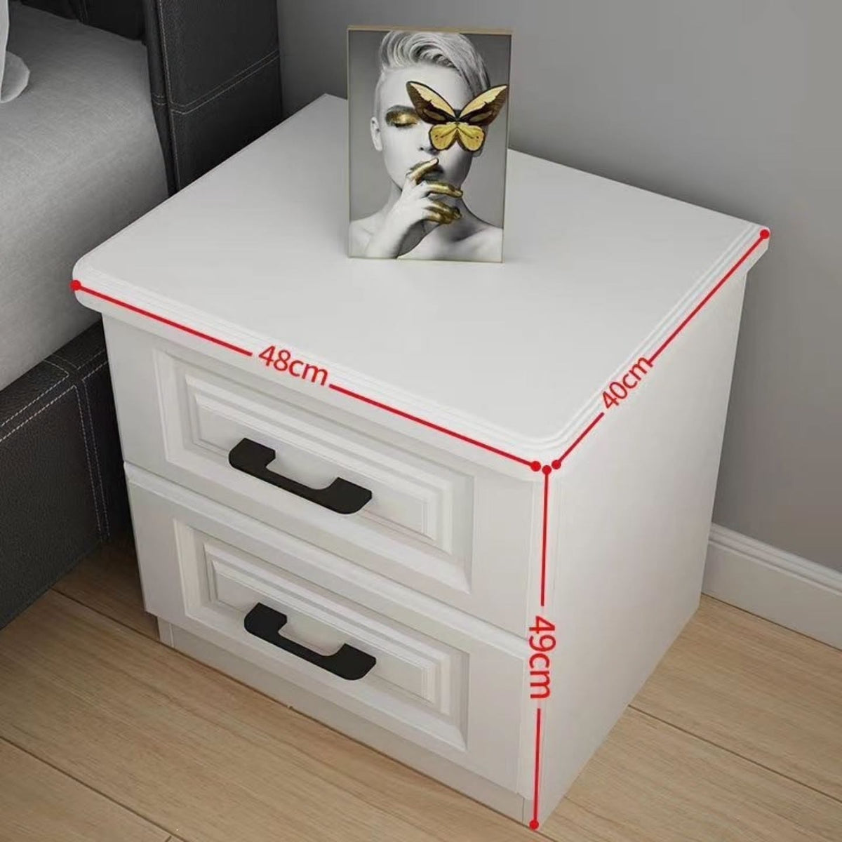 Modern white 2-drawer wooden night stand