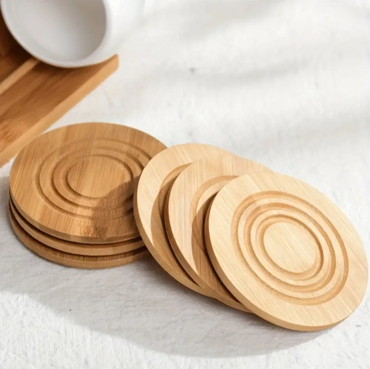 Fashion ceramic 6 cups (200ml) with wooden bamboo stand and 6 bamboo coasters