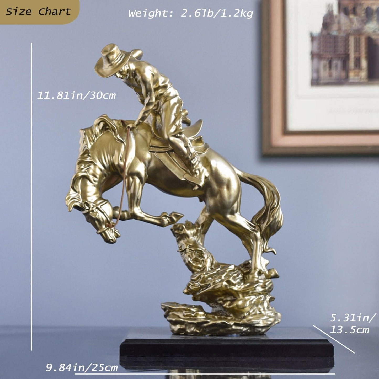 COWBOY RIDING HORSE STATUE