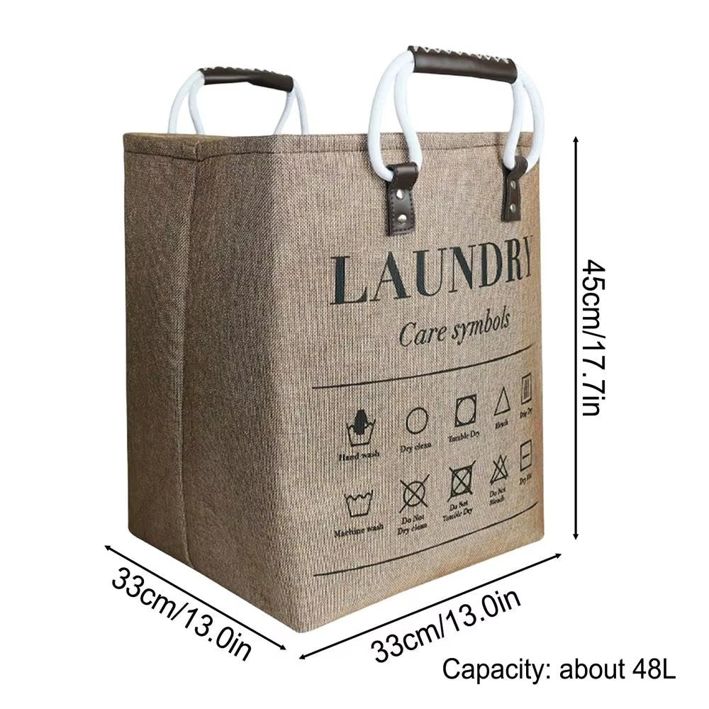 Collapsible large hamper laundry basket with leather handles - washable