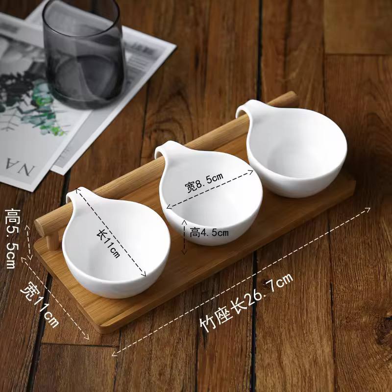3pcs sauce bowls set with Bamboo tray