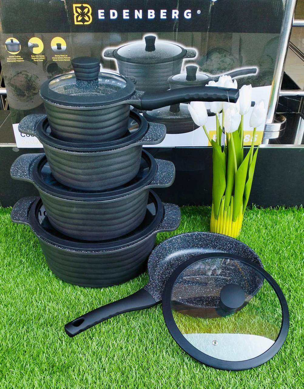 10pcs Black Edenburg Nonstick Cookware set