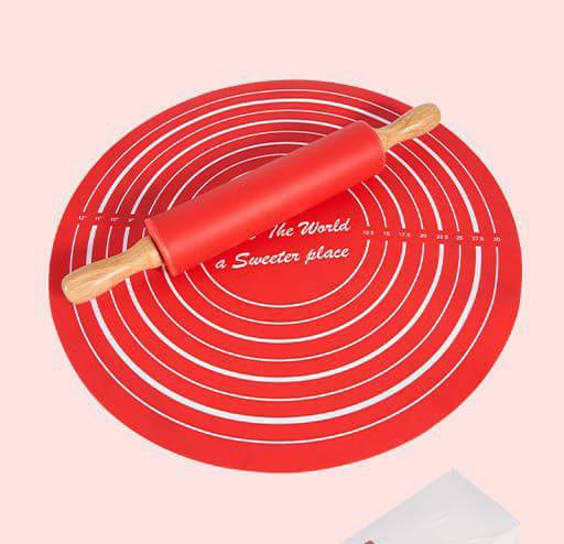 Silicone Baking Mat with Rolling Pin Set