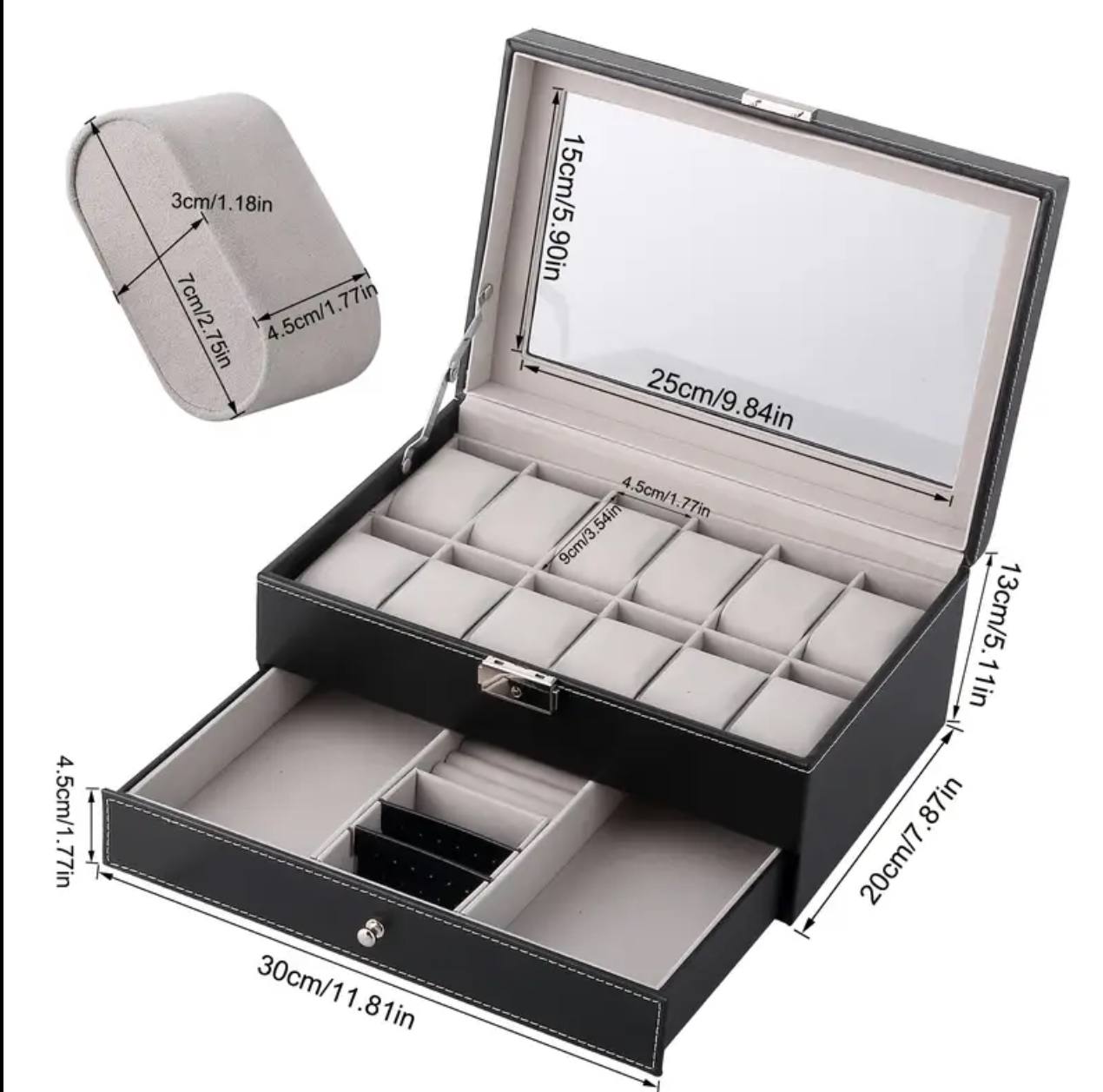 DOUBLE LAYER WATCH ORGANIZER/STORAGE BOX WITH LOWER COMPARTMENT