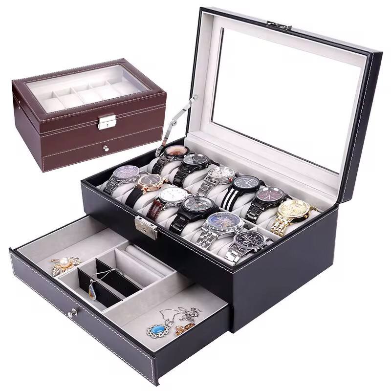 DOUBLE LAYER WATCH ORGANIZER/STORAGE BOX WITH LOWER COMPARTMENT