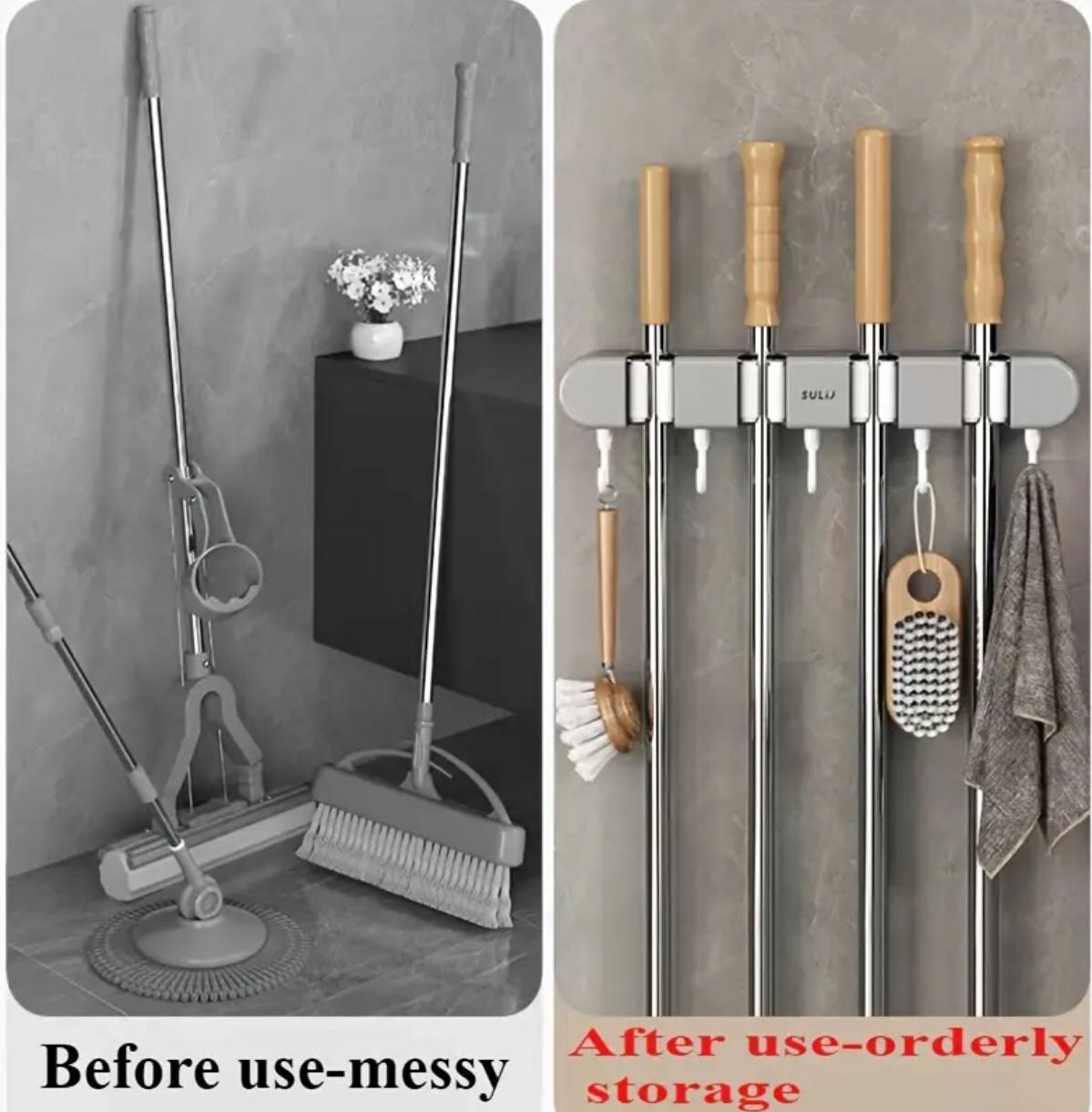 Non slip wall Mounted mop holder