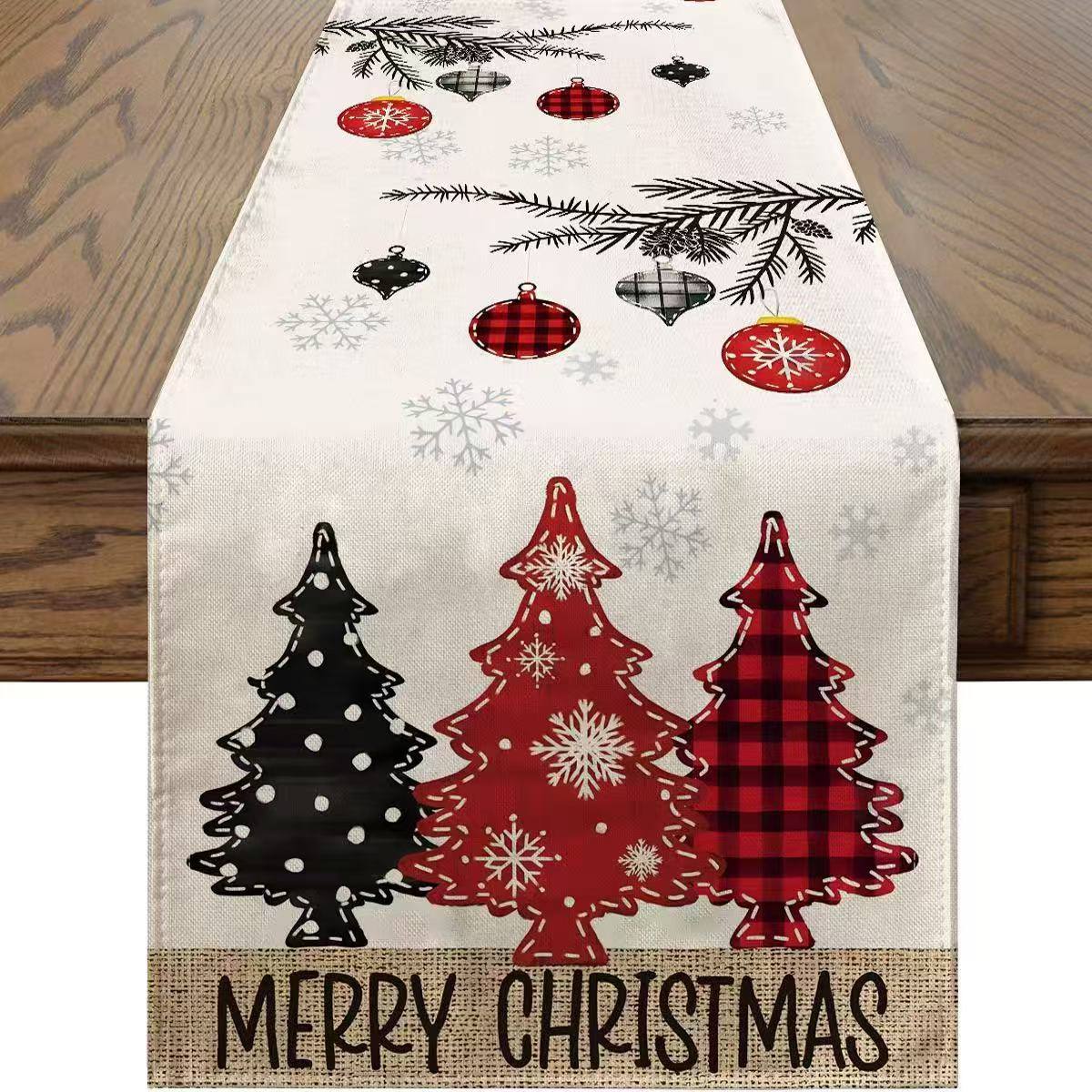 Christmas Table Runner Xmas Linen Table Cover Merry Christmas Decorations Tablecloth