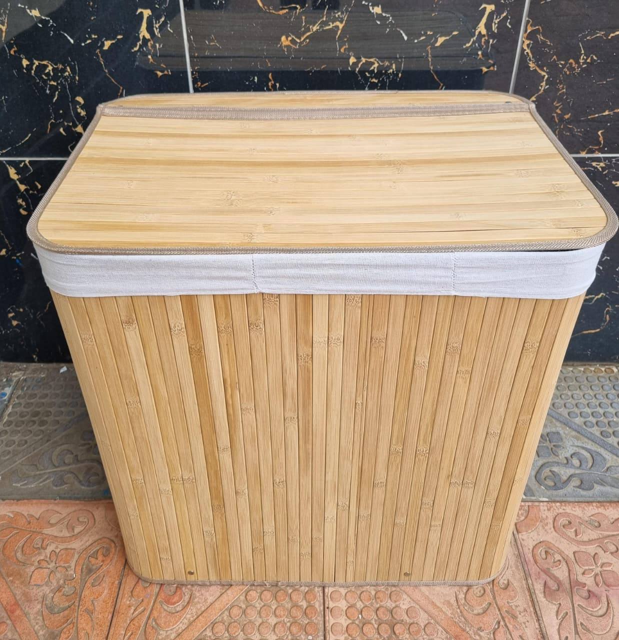 3 grid foldable bamboo laundry basket