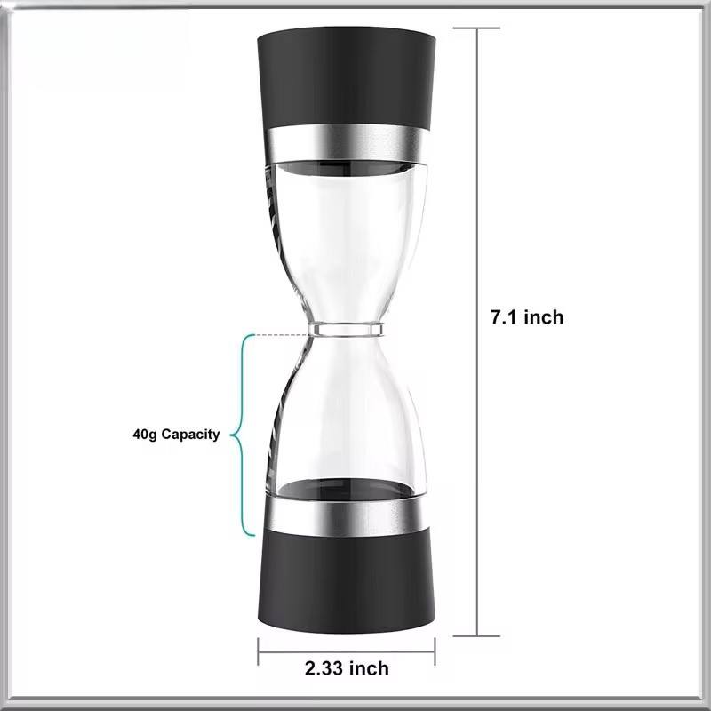 Manually adjustable thickness, hour glass 2 in 1 Dual Salt Pepper Mills, Pepper Grinder
