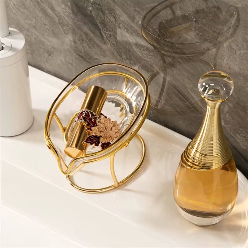 Happy life 45 degree slanted self draining soap dish with a golden stand