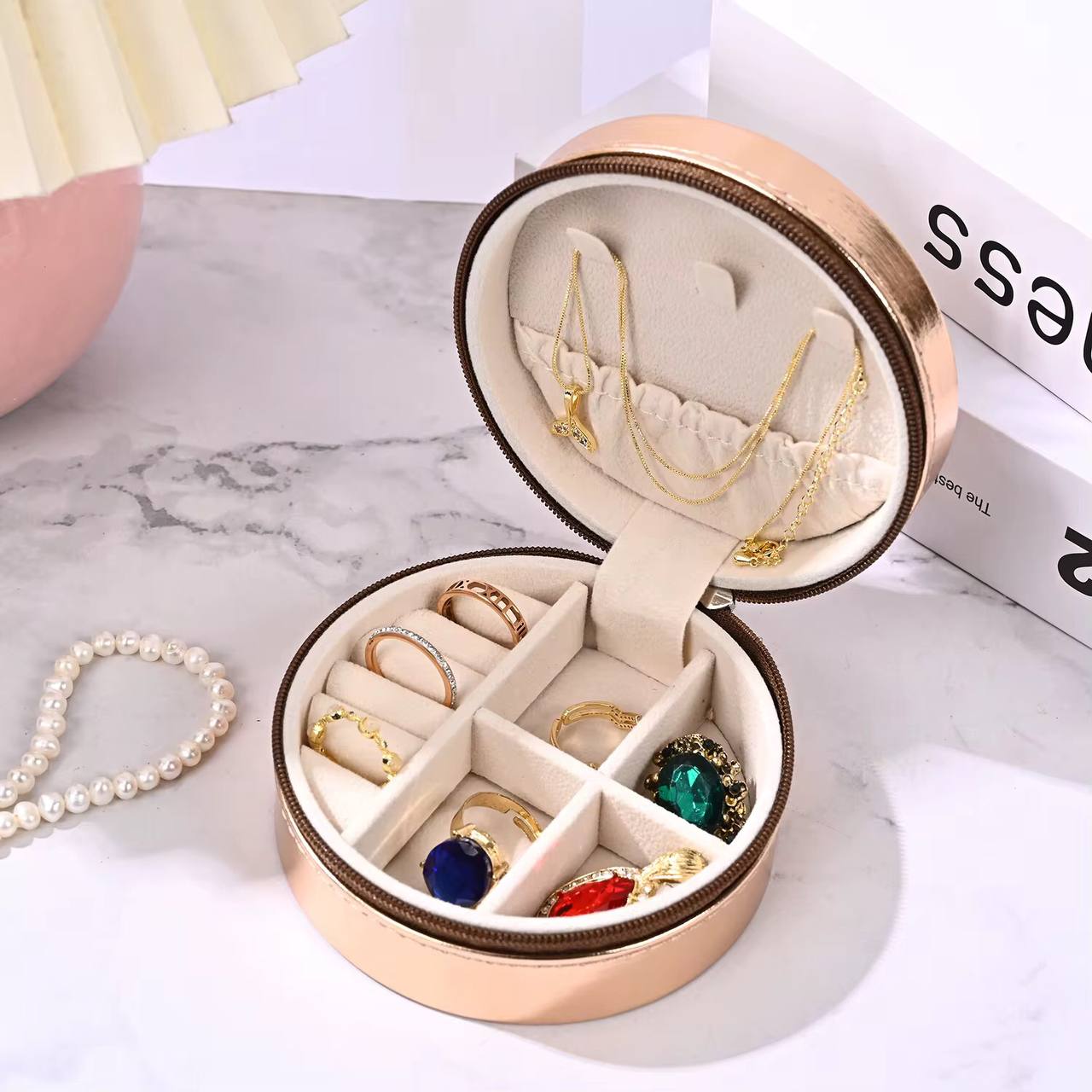 S. SUTARIYA Mini Round Jewelry Box Organizer