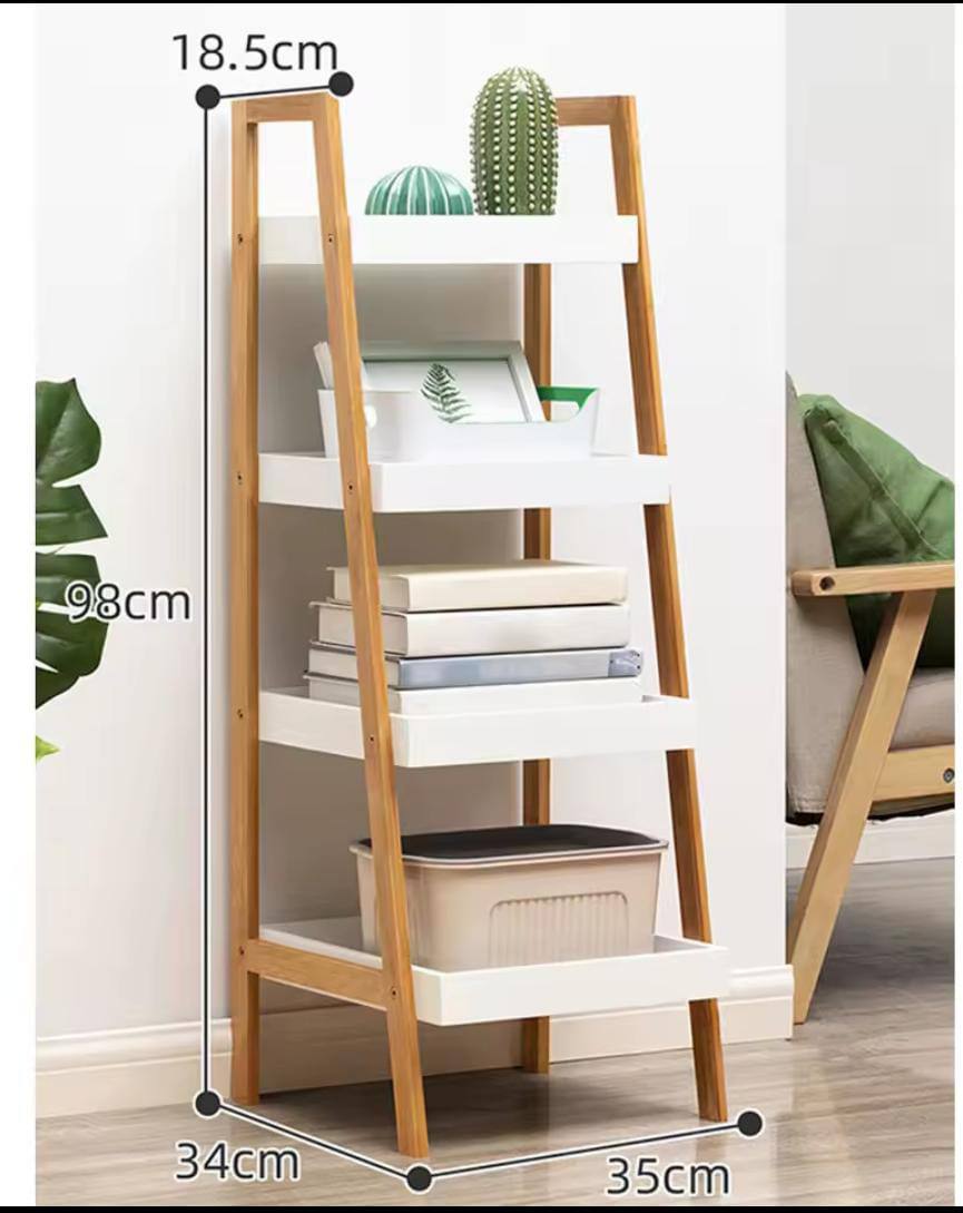 4 Tier Ladder Shelf Wood Storage Rack Shelving Unit