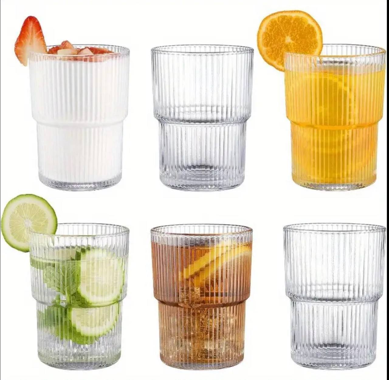 6pcs Ribbed Aesthetic Highball Crystal glasses