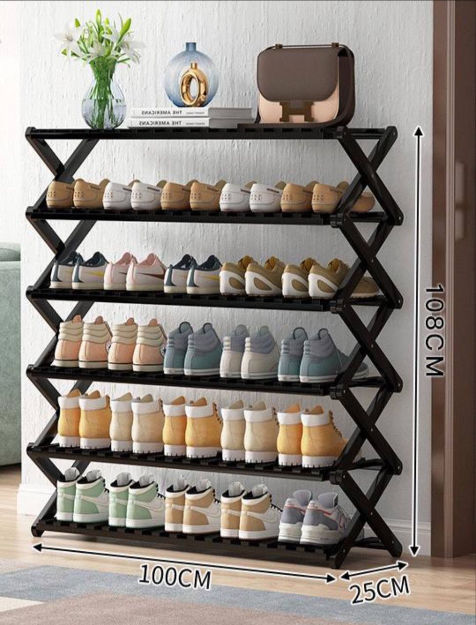 Thickened 6-Tier Black Bamboo Shoe Rack stand / Multifunctional Organizer