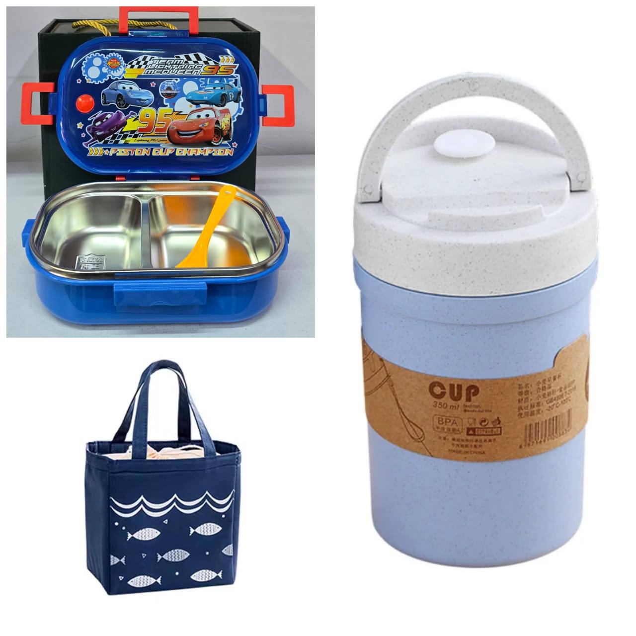 CARTOON 3 IN 1 MICROWAVEBLE LUNCH BOX COMBO SET
