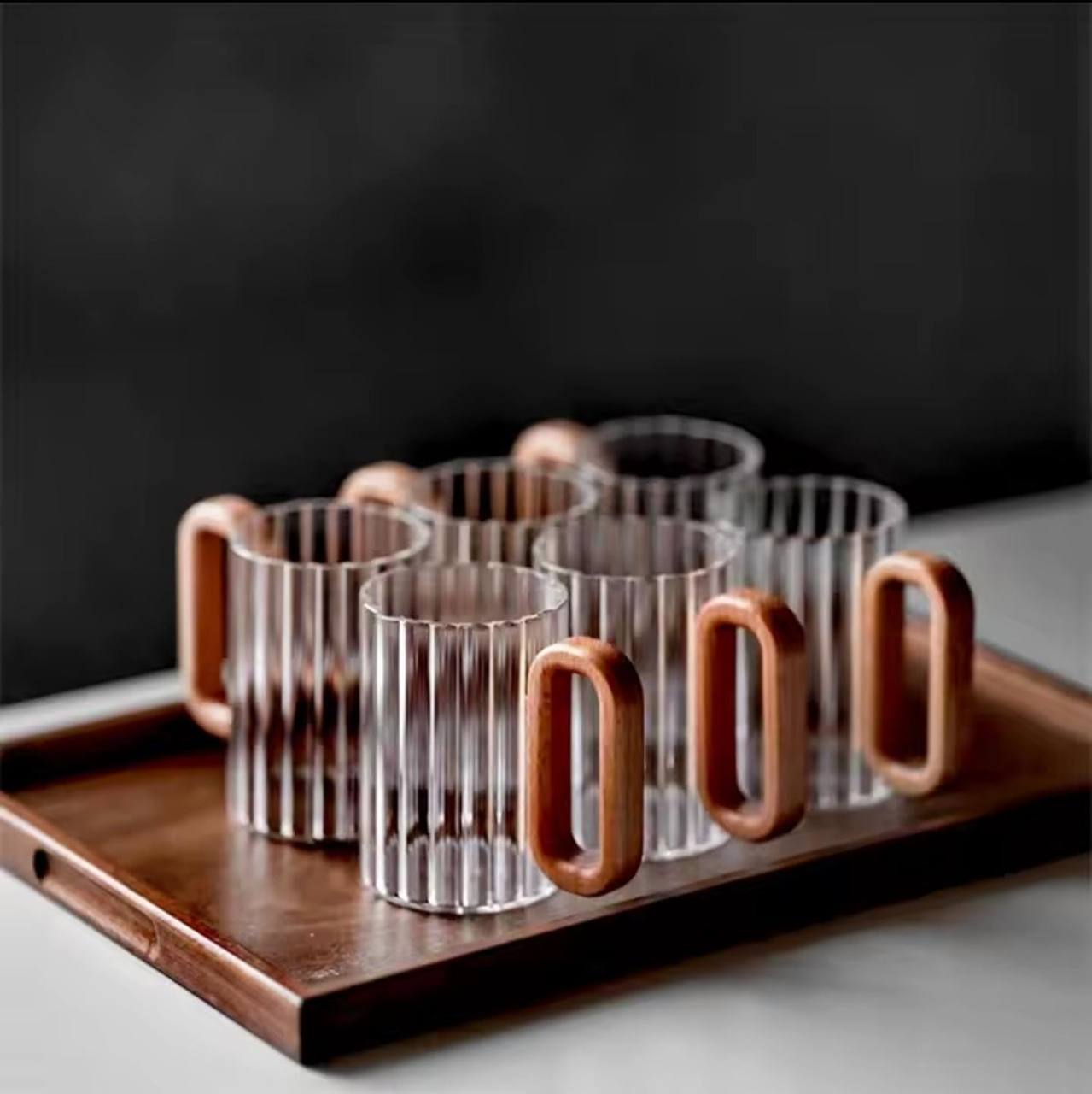 Stylish, unique Heat resistant borosilicate ribbed glass mugs.