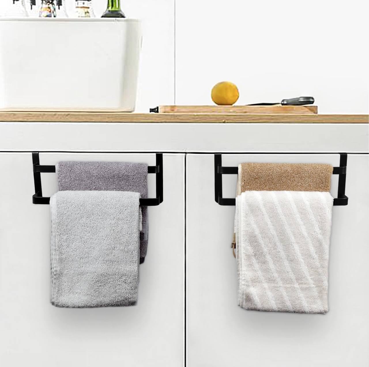 Double layer over cabinet towel rack