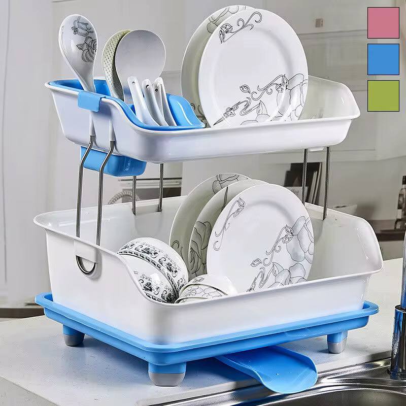 Adjustable plastic kitchen dish drainer
