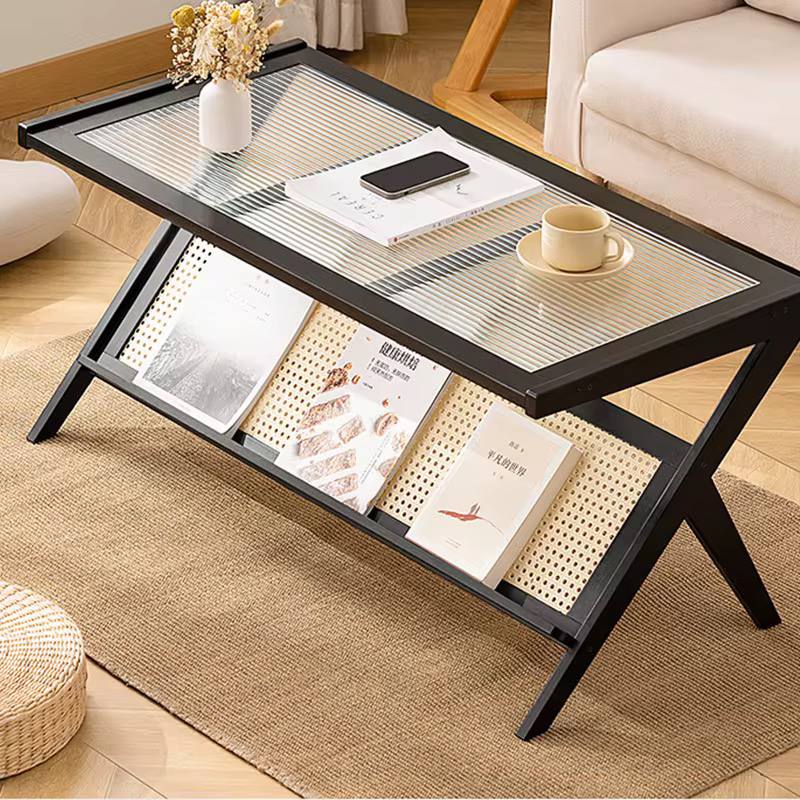 Modern Rattan Coffee Table with Storage Shelf