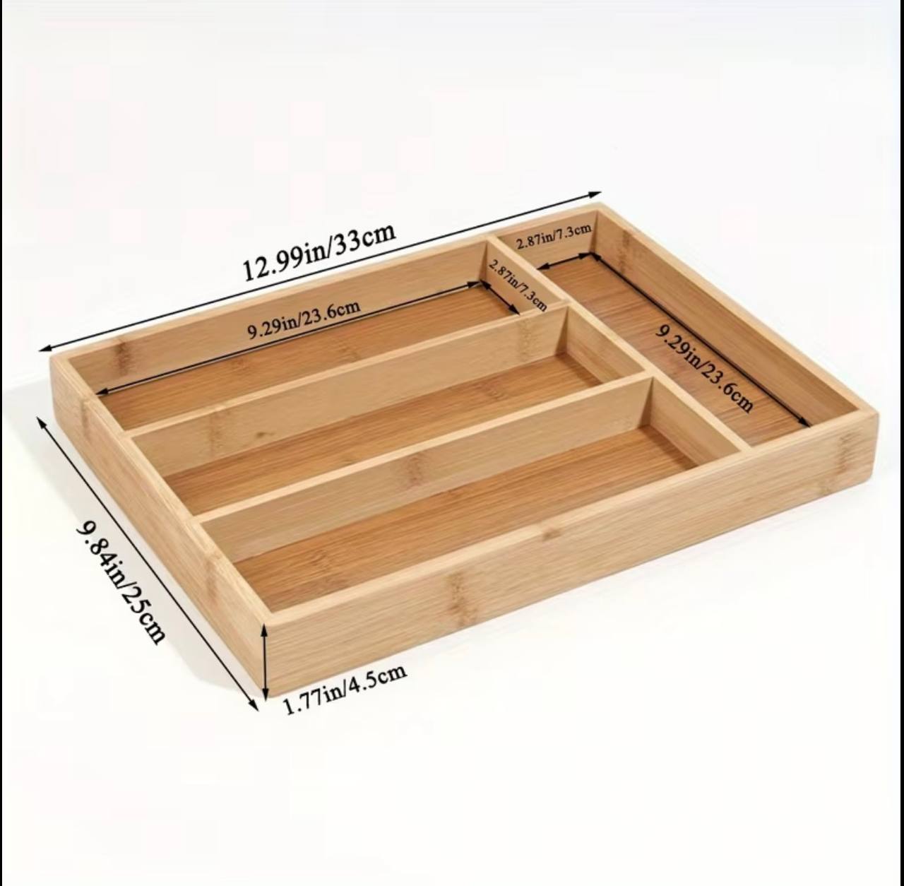Bamboo Cutlery Tray With 4 Slots, Idea For Kitchen Drawer/Cutlery Cosmetic, Stationary For Modular Kitchen Basket And Kitchen Trolley (L 34.5 X B 25 X H 4.5 Cm