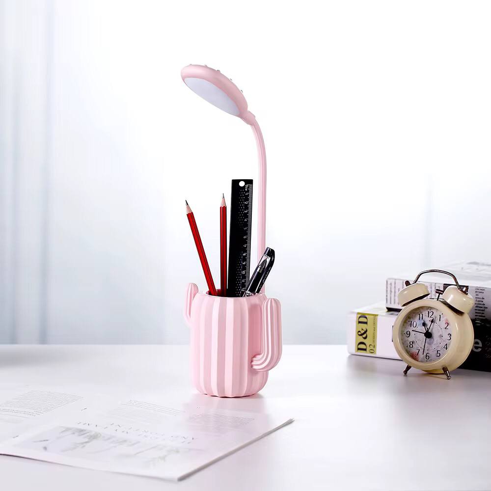 Rechargeable foldable cactus desk lamp with a pen holder