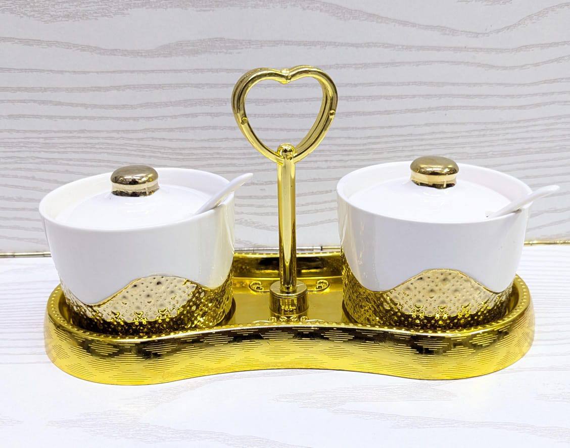2pcs ceramic sugar dishes with stand