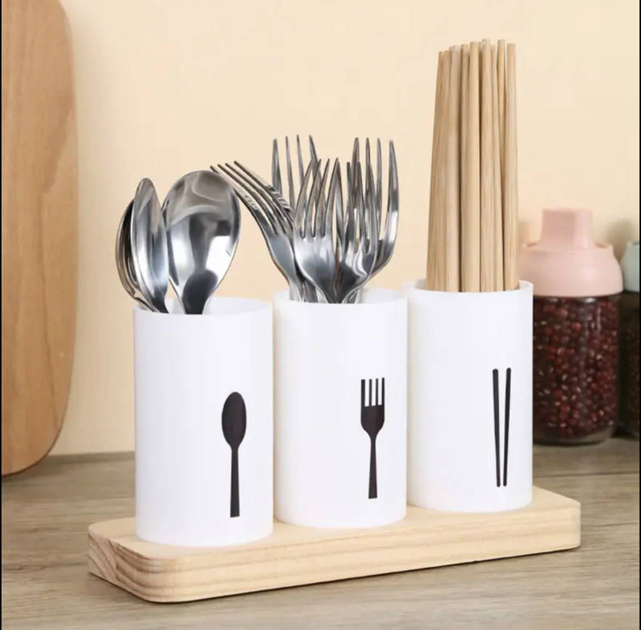 3pc cutlery organizer with oak base
