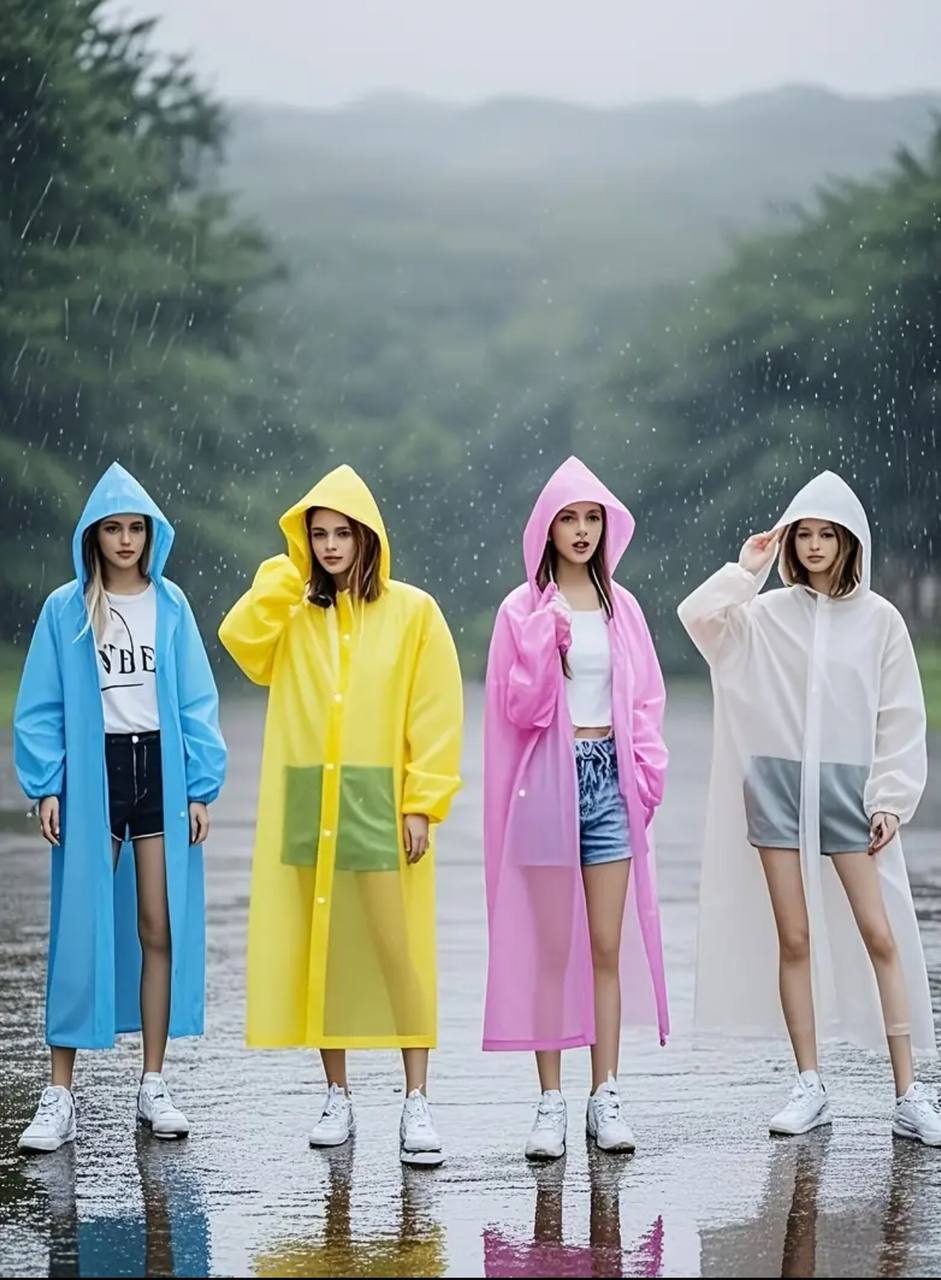 Men and Women Reusable Waterproof Jacket, Button Hooded Raincoat