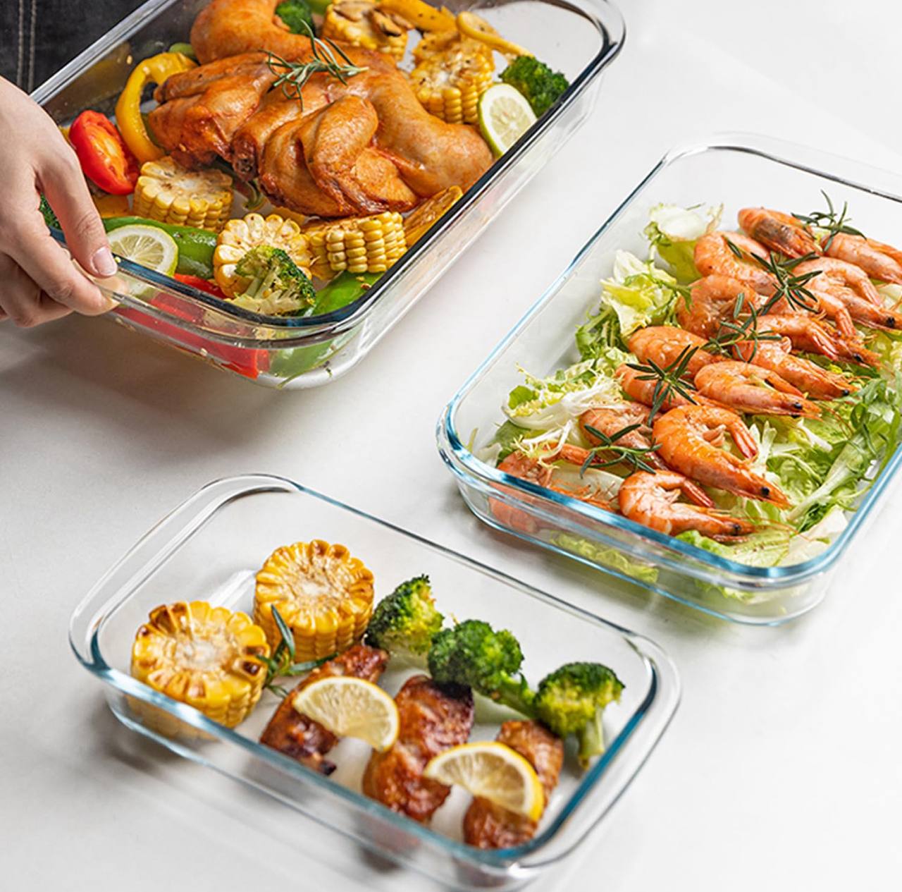 3pc(3l,2.2l/1l) rectangular Glass Baking tray set