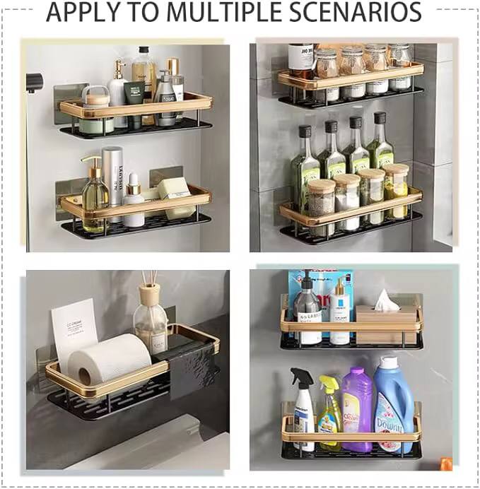 2 pcs Aluminum Alloy Rectangular Shelf (black & gold)