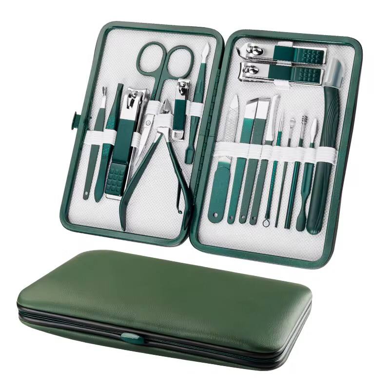 Professional manicure set with exquisite leather cover.