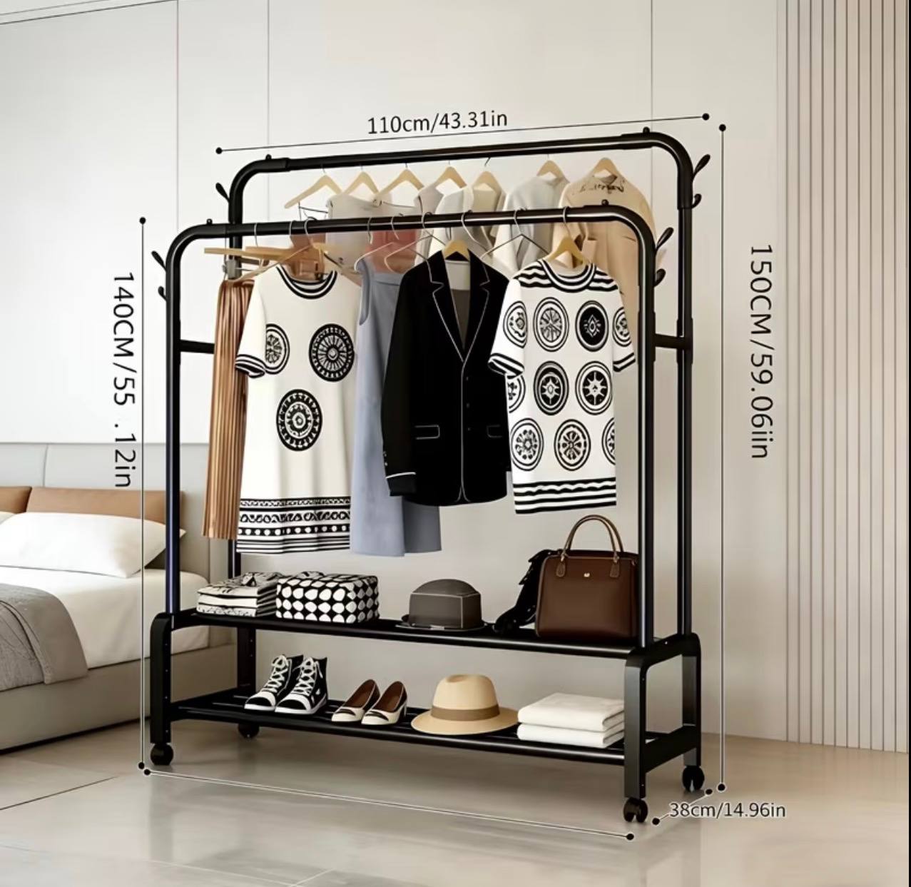Heavy-Duty Double Rail Clothes Rack
