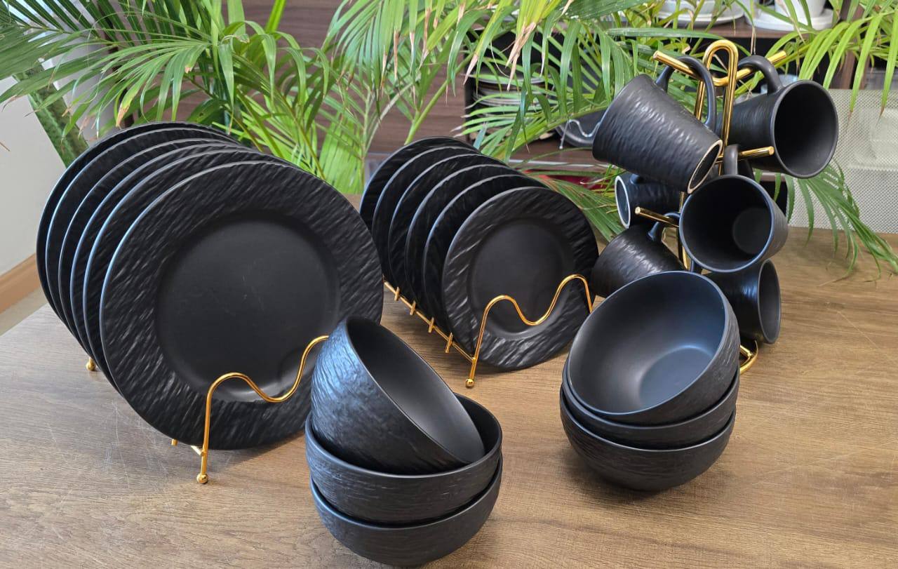 24 pieces black elegant dinner set