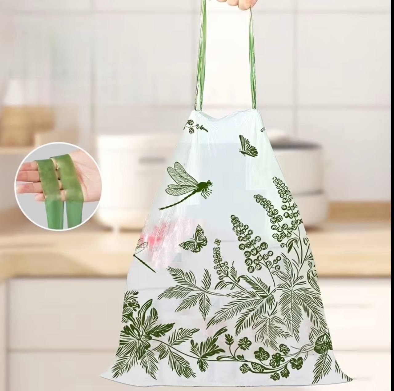 50pcs setExtra Thickened Aerial Kitchen Garbage Bags Drawstring Tie Trash Bags