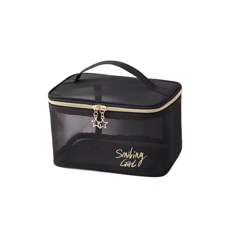 Pretty transparent toiletry bag double zippers, multifunction cosmetic storage bag
