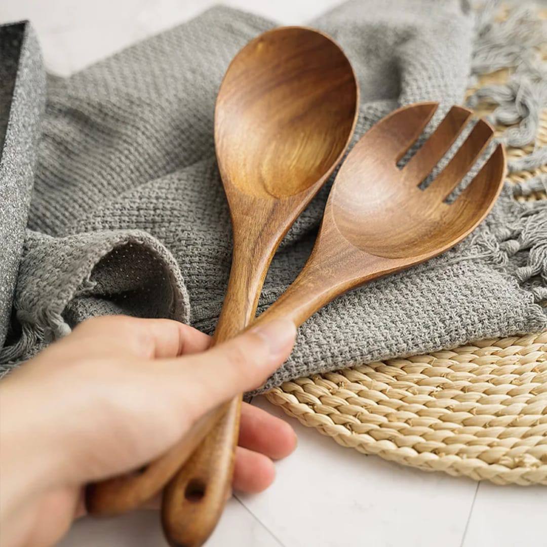 2-Piece Mahogany Wood Kitchen Utensil Set | Premium & Eco-Friendly
