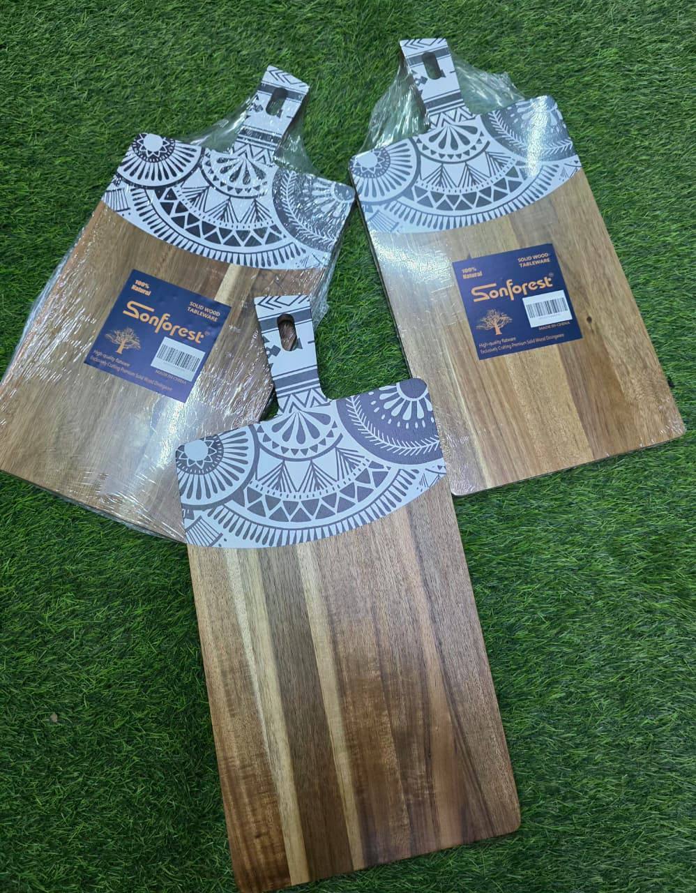 New Rectangular Acacia wood Cutting Board with Natural Custom Pattern Stiching.