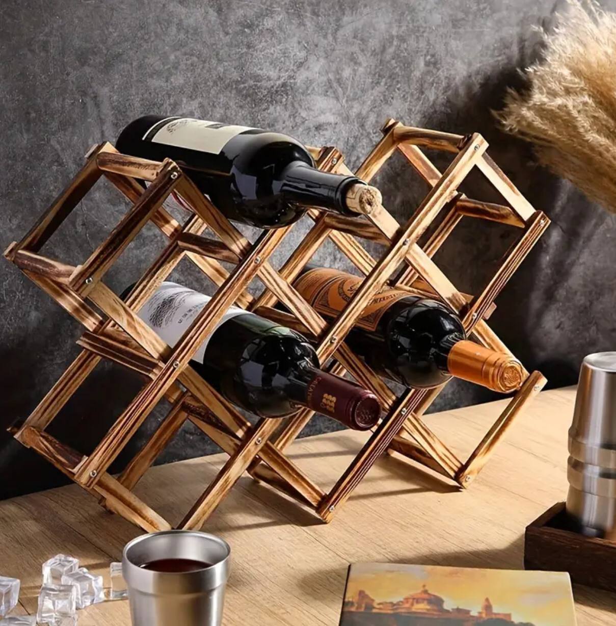 Foldable 10 Slot wooden wine bottle rack