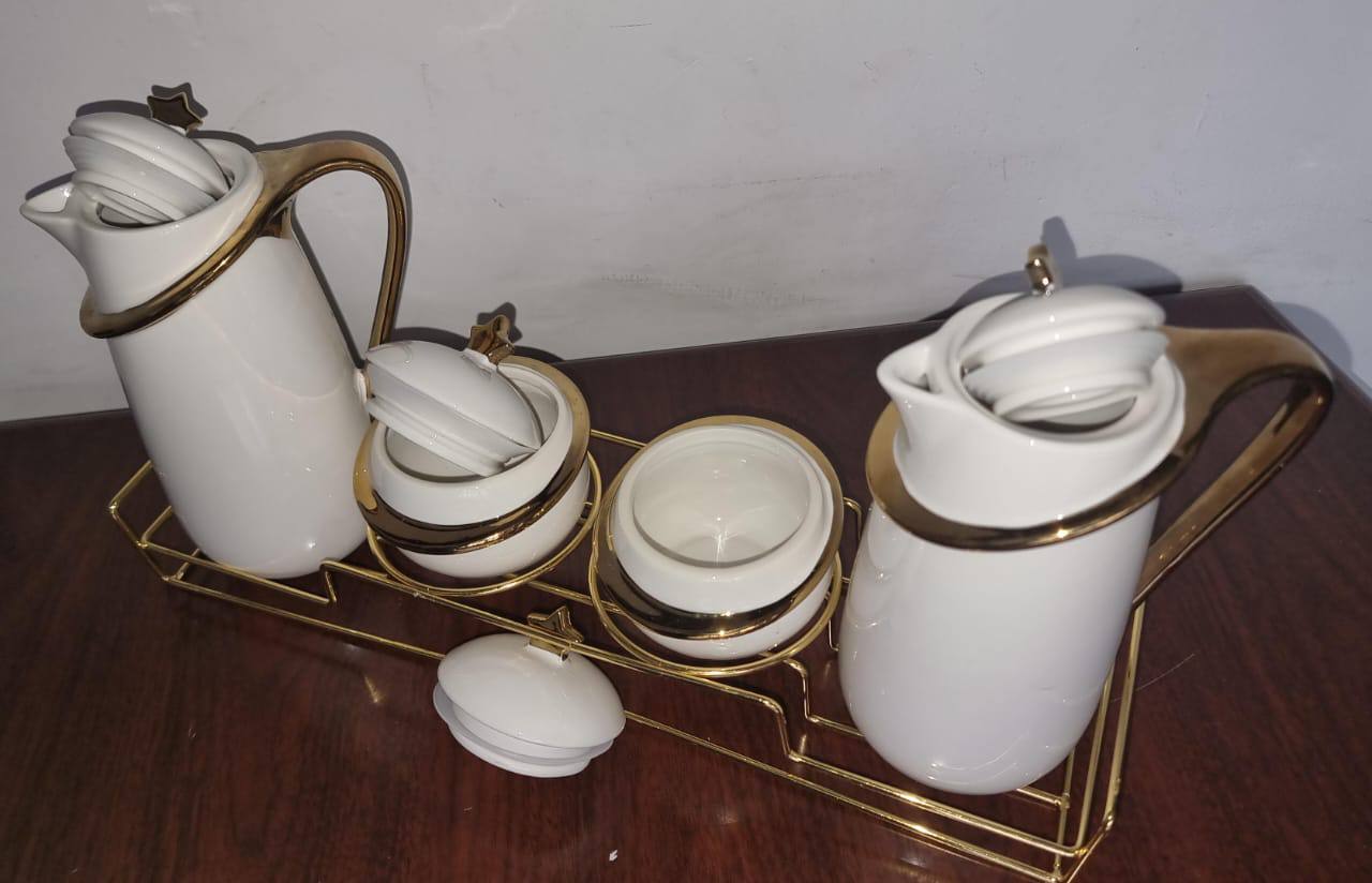 JC7923 - 7pc Acar ceramic golden set (2 jugs 840ml ; 2 sugar dishes 220ml; air tight lids)